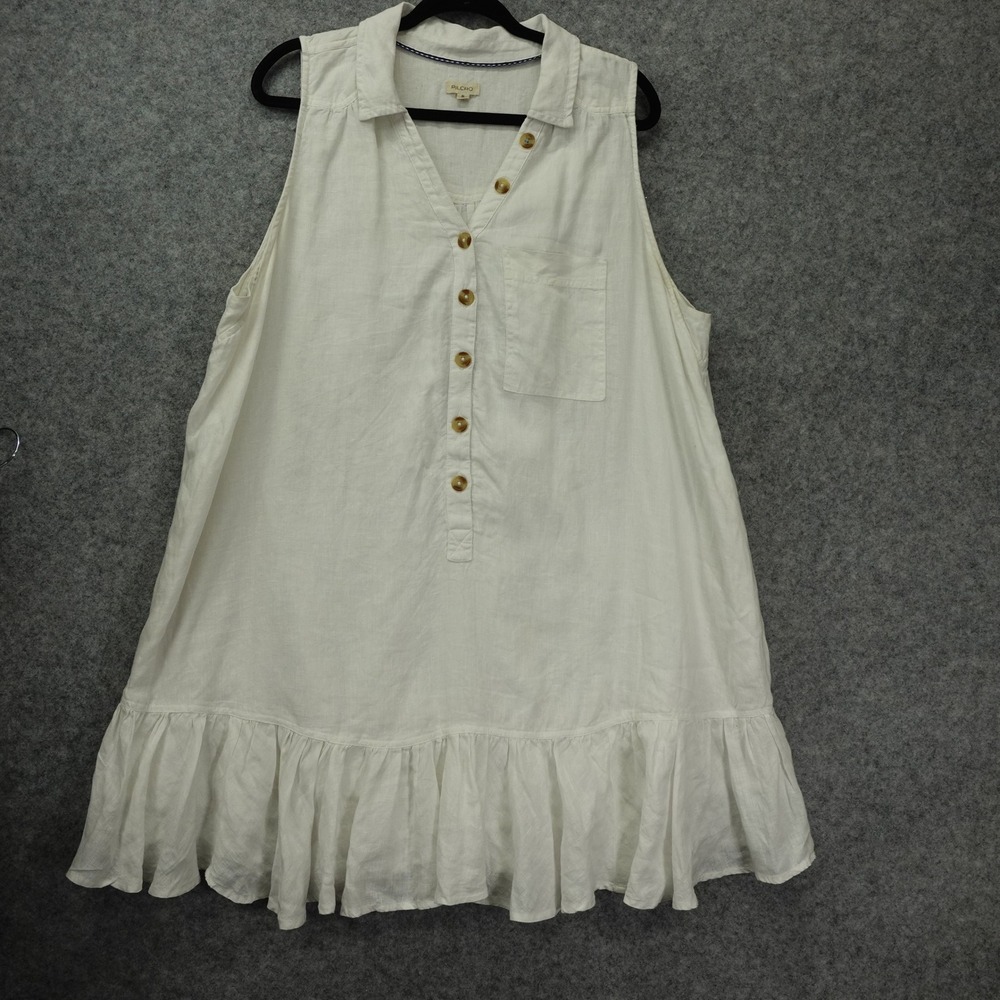 Linen Cottagecore Anthropologie PILCRO Dress 2X White Ruffle Mini Coastal Boho